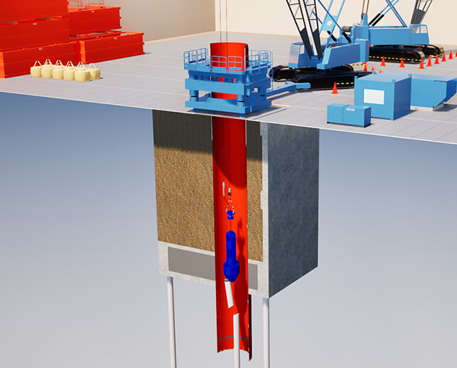 CG：地中障害撤去を伴う新設杭打設工事
